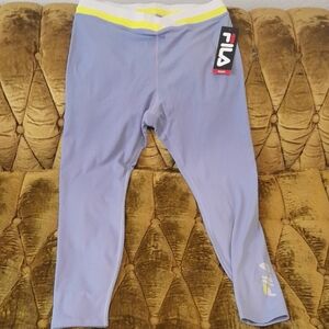 Fila Womens Lavender Athletic Leggings with Yellow-Trim Waistband